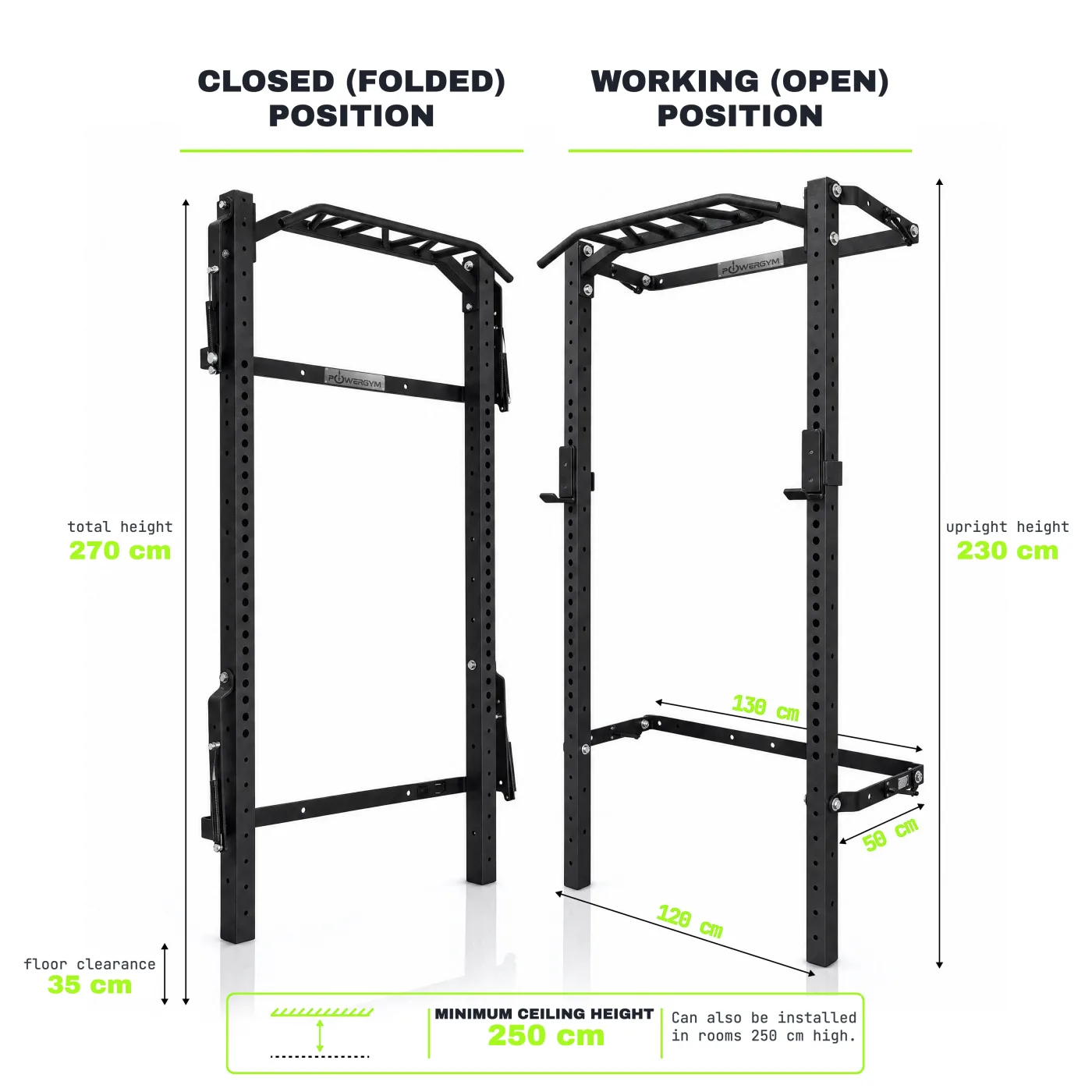 Folding squat rack with multi-grip pull-up bar